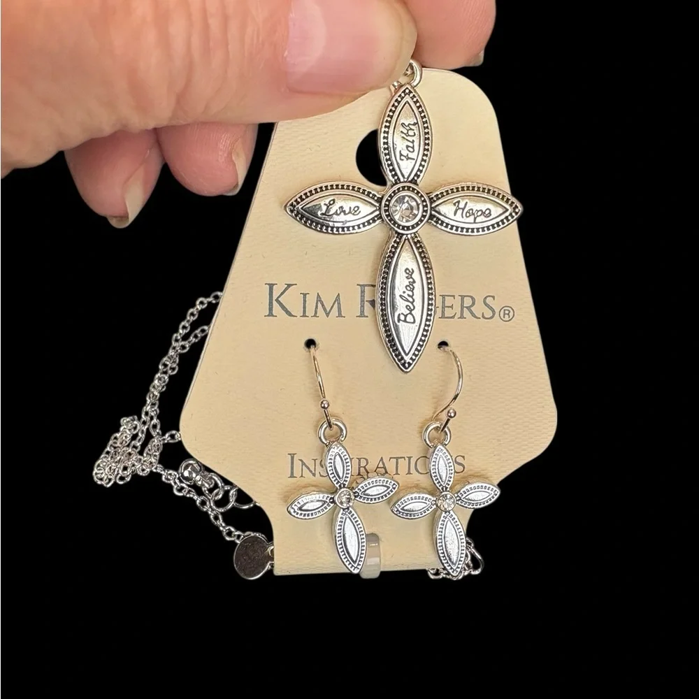 Kim Rogers‎ Inspirational Silver Cross Necklace and Earrings